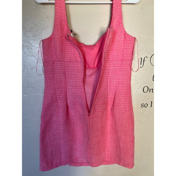 Francesca's Pink Tweed Rhinestone Trim Mini Dress Crystal Button Barbiecore M - Picture 9 of 10